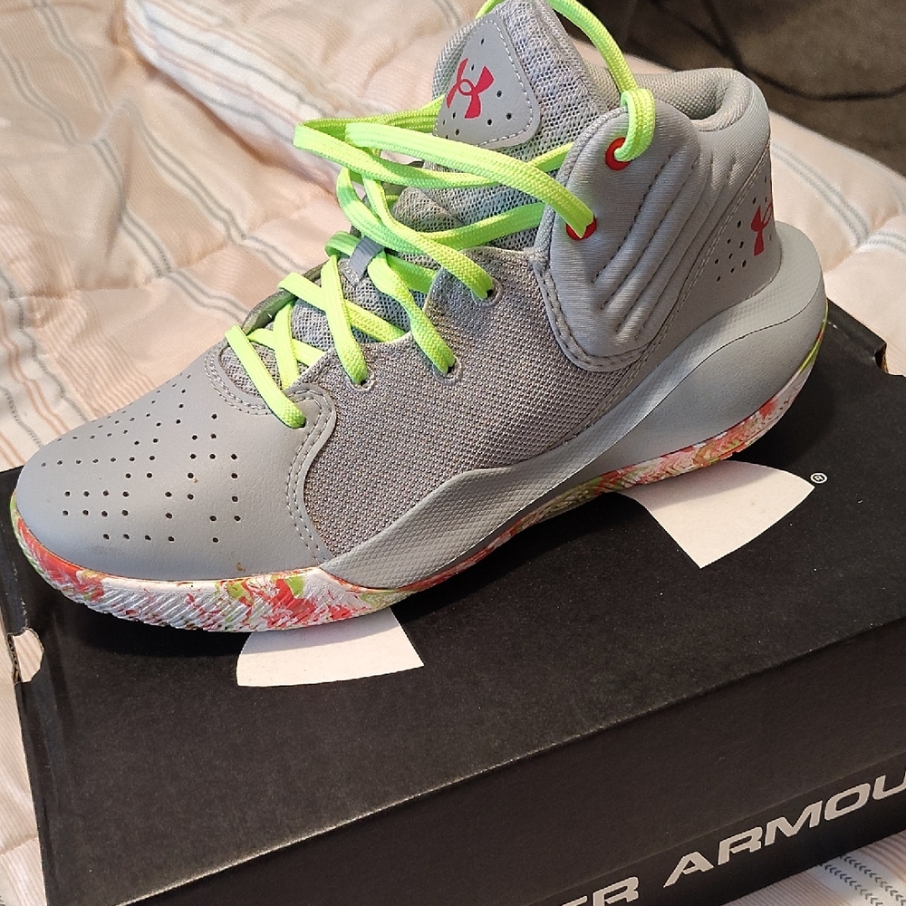 Under Armour Kids' Gray and Lime Sneakers